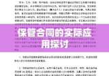 保管合同的重要性及其实际应用探讨