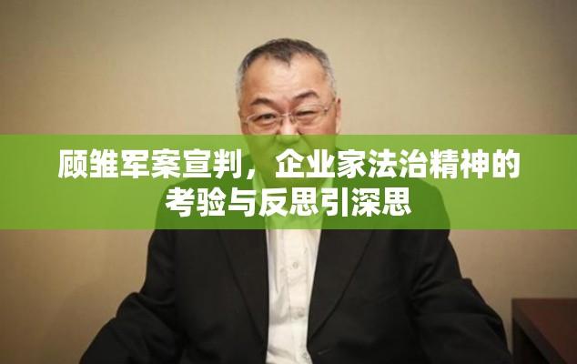 顾雏军案宣判，企业家法治精神的考验与反思引深思  第1张